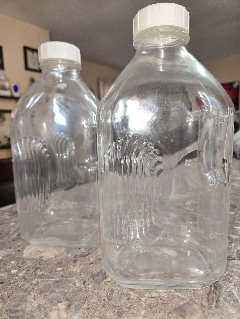 Clear Glass Milk Bottle with White Cap - Set of 2